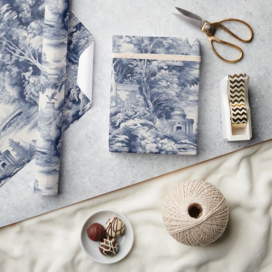 Oud Kasteel Modern Blauw Toile de Jouy patroon Cadeaupapier (Crafts)