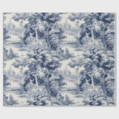 Oud Kasteel Modern Blauw Toile de Jouy patroon Cadeaupapier (Vlak)