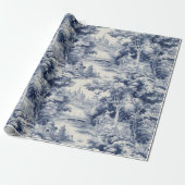 Oud Kasteel Modern Blauw Toile de Jouy patroon Cadeaupapier (Uitgerold)