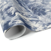 Oud Kasteel Modern Blauw Toile de Jouy patroon Cadeaupapier (Rol Hoek)