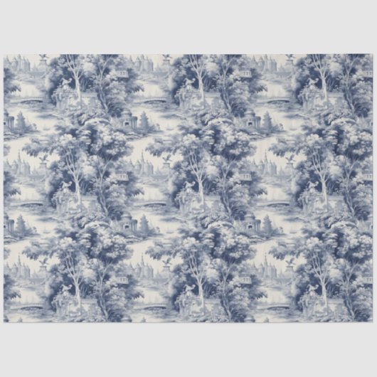 Oud Kasteel Modern Blauw Toile de Jouy patroon Tissuepapier (Voorkant)