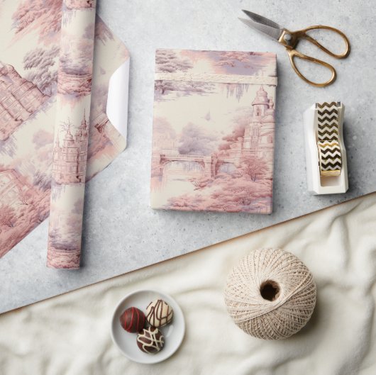 Oud Kasteel Modern rood Toile de Jouy patroon Cadeaupapier (Crafts)