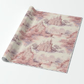 Oud Kasteel Modern rood Toile de Jouy patroon Cadeaupapier (Uitgerold)