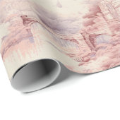 Oud Kasteel Modern rood Toile de Jouy patroon Cadeaupapier (Rol Hoek)