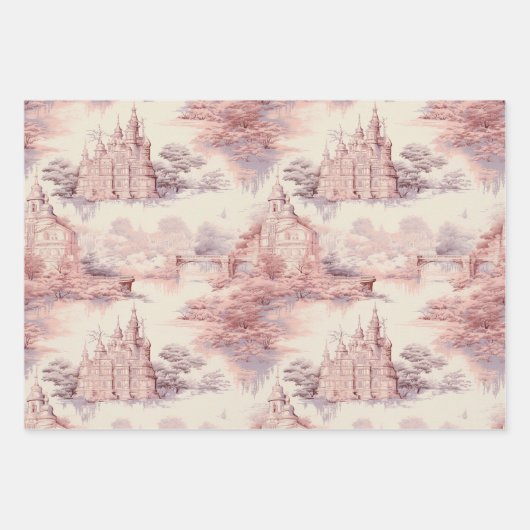 Oud Kasteel Modern rood Toile de Jouy patroon Inpakpapier Vel (Voorkant)