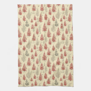 Oud kerst dennenboom patroon theedoek
