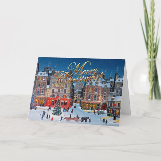 Oud Kerst Dorp Prettig Kerstfeest Feestdagen Kaart (Voorkant)