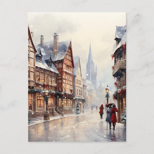 Oud Kerst Dorpsstraat Vakantie Feestdagenkaart (Voorkant)