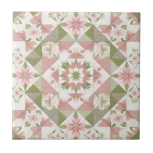 Oud kerst quilt bloemmotief tegeltje