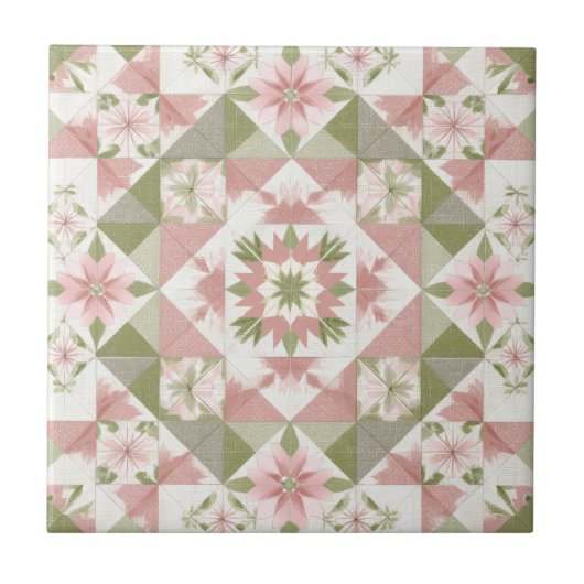 Oud kerst quilt bloemmotief tegeltje (Voorkant)