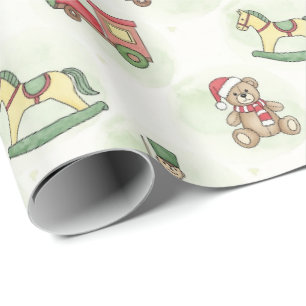 Oud kerst speelgoed patroon   Feestelijke Schommel Cadeaupapier