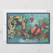 oud kerstblauw Hoefijzer met kerstboombessen Feestdagenkaart (Voorkant)