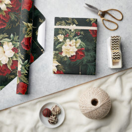 Oud kerstfantasie bloempatroon cadeaupapier