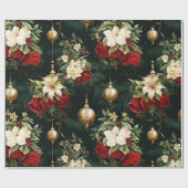 Oud kerstfantasie bloempatroon cadeaupapier (Vlak)