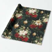 Oud kerstfantasie bloempatroon cadeaupapier (Uitgerold)