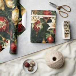 Oud kerstfantasie bloempatroon cadeaupapier
