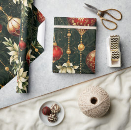 Oud kerstfantasie Bloempatroon Cadeaupapier