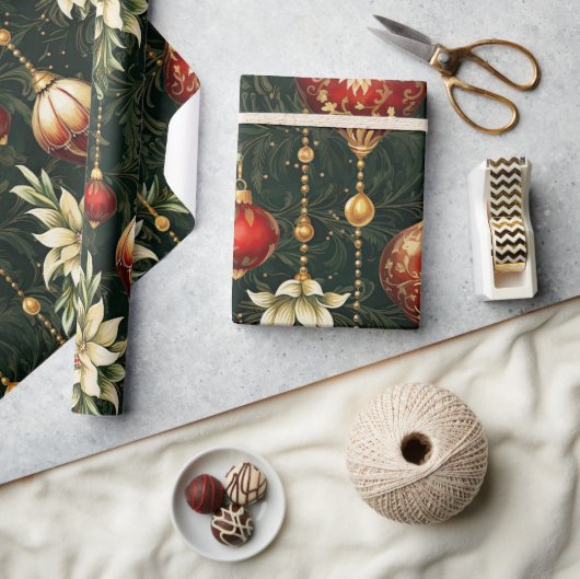 Oud kerstfantasie Bloempatroon Cadeaupapier (Crafts)