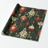 Oud kerstfantasie Bloempatroon Cadeaupapier (Uitgerold)