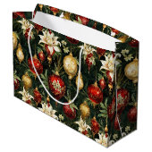 Oud kerstfantasie Bloempatroon Groot Cadeauzakje (Achterkant Gekanteld)