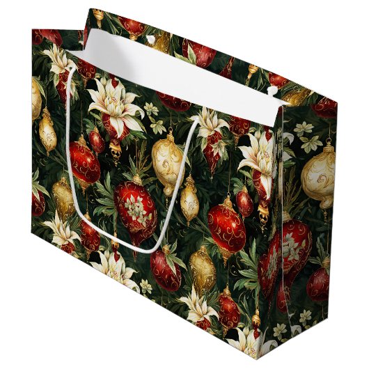 Oud kerstfantasie Bloempatroon Groot Cadeauzakje (Voorkant Gekanteld)