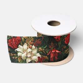 Oud kerstfantasie Bloempatroon Satijnen Lint