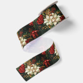 Oud kerstfantasie Bloempatroon Satijnen Lint (Achterkant)