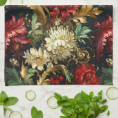 Oud kerstfantasie Bloempatroon Theedoek (Gevouwen)