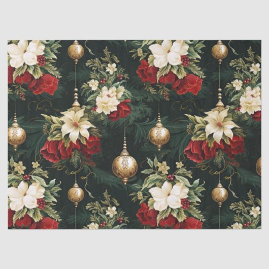 Oud kerstfantasie Bloempatroon Tissuepapier (Voorkant)