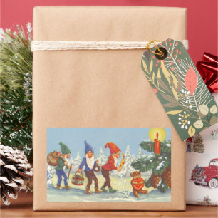 Oud Kerstfeest, elfen in het besneeuwde woud winte Rechthoekige Sticker
