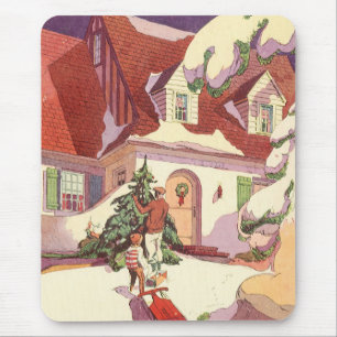 Oud Kerstfeest, Gezins huis in de sneeuw Muismat
