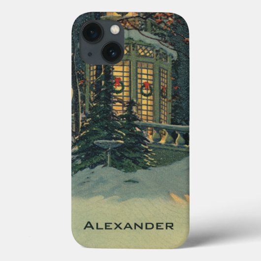 Oud Kerstfeest, Huis met Kransen in de Ramen Case-Mate iPhone Case (Achterkant)