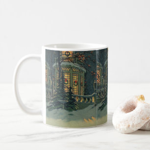 Oud Kerstfeest, Huis met Kransen in de Ramen Koffiemok
