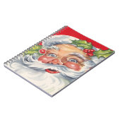 Oud kerstfeest, jolige kerstman met zijn hoed notitieboek (Linkerzijde)