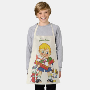 Oud Kerstfeest, Jongen met Cadeaus en Puppies Schort