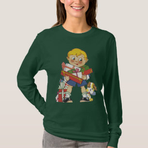 Oud Kerstfeest, Jongen met Cadeaus en Puppies T-shirt