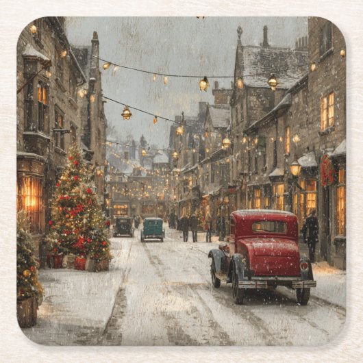 Oud Kerstfeest Kartonnen Onderzetters (Voorkant)
