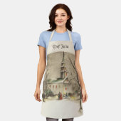 Oud Kerstfeest, kerk in winters landschap Schort (Gedragen)