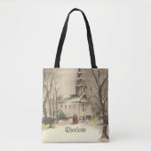 Oud Kerstfeest, kerk in winters landschap Tote Bag (Voorkant)