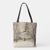 Oud Kerstfeest, kerk in winters landschap Tote Bag (Achterkant)