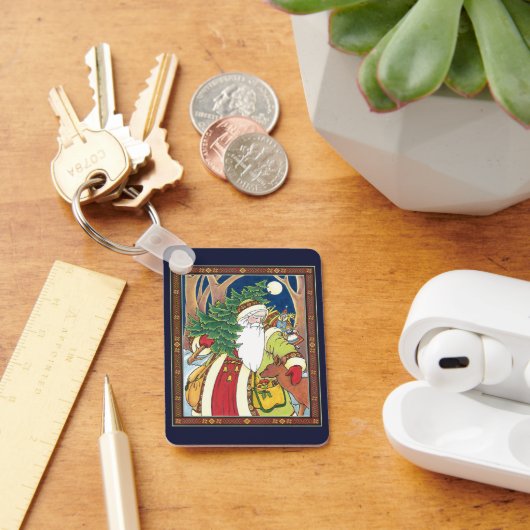 Oud kerstfeest, Kerstman Hert in Bos Sleutelhanger (Bureau)