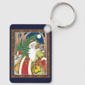 Oud kerstfeest, Kerstman Hert in Bos Sleutelhanger (Achterkant)