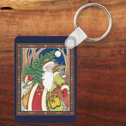 Oud kerstfeest, Kerstman Hert in Bos Sleutelhanger (Achterkant)