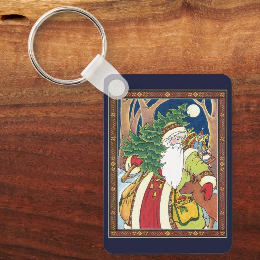 Oud kerstfeest, Kerstman Hert in Bos Sleutelhanger (Voorkant)