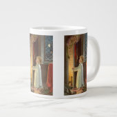 Oud Kerstfeest, kind dat zich verwarmt bij de open Grote Koffiekop (Voorkant rechts)