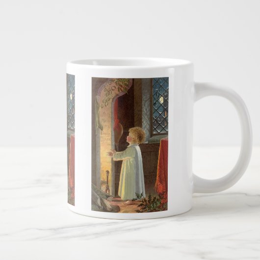 Oud Kerstfeest, kind dat zich verwarmt bij de open Grote Koffiekop (Rechts)