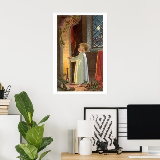 Oud Kerstfeest, Kind dat zich verwarmt bij de open Poster (Thuiskantoor)