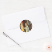 Oud Kerstfeest, Kind dat zich verwarmt bij de open Ronde Sticker (Envelop)