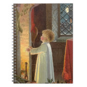 Oud Kerstfeest, kind dat zich warmt bij de open ha Notitieboek (Voorkant)