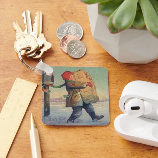 Oud Kerstfeest, Kind met Groot Pakket Sleutelhanger (Bureau)
